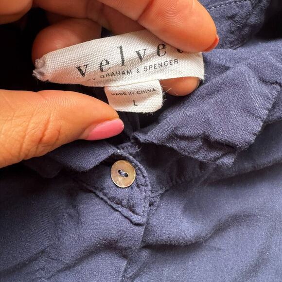 Velvet by Graham & Spencer Womens Velvet Collar Button Down Shirt Blue Size L - Picture 5 of 9
